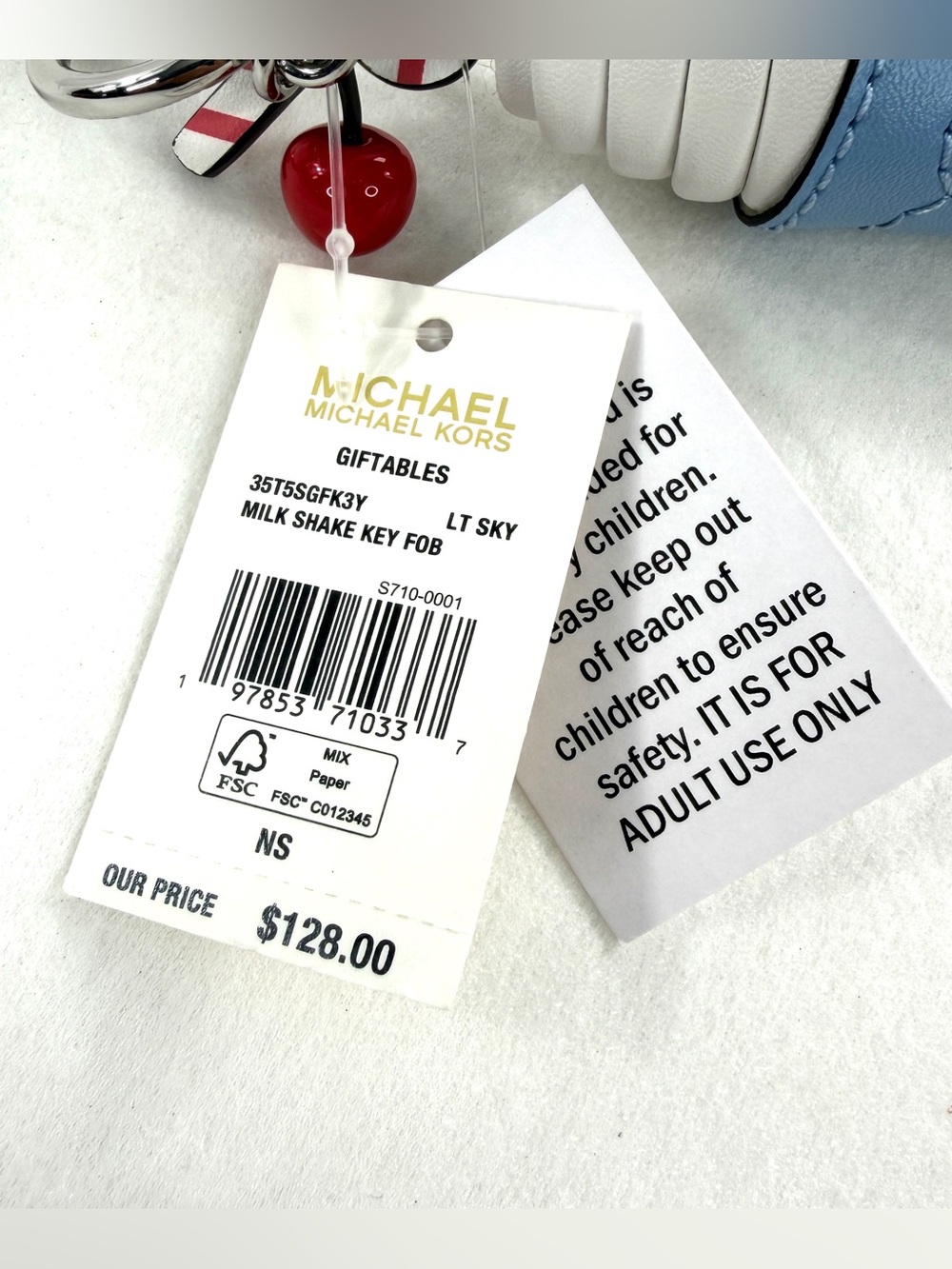 Michael Kors Blue Milk Shake Key Fob Bag Charm Straw Cherry NWT 5 Inches Tall - Picture 6 of 6